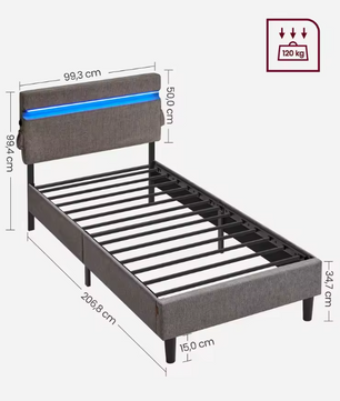 Gestoffeerd Bed met LED-Verlichting, USB en Type-C Oplaadpoorten