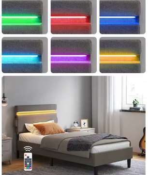 Gestoffeerd Bed met LED-Verlichting, USB en Type-C Oplaadpoorten