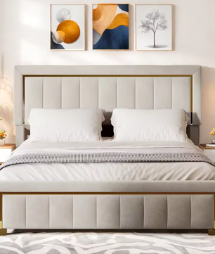 Dubbel Gewatteerd Hydraulisch Bed met Grote Opbergruimte – Fluweel
