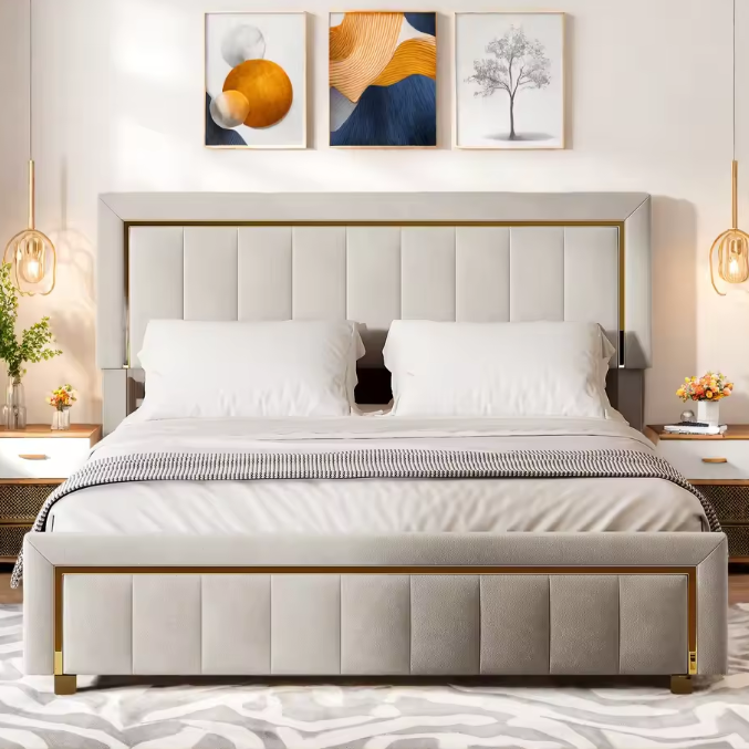 Dubbel Gewatteerd Hydraulisch Bed met Grote Opbergruimte – Fluweel