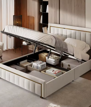 Dubbel Gewatteerd Hydraulisch Bed met Grote Opbergruimte – Fluweel