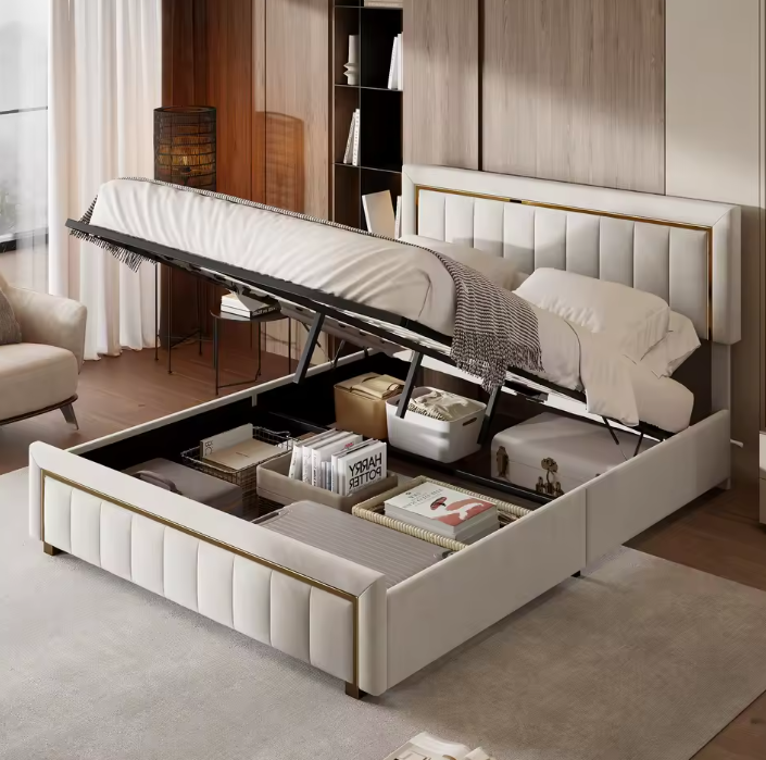 Dubbel Gewatteerd Hydraulisch Bed met Grote Opbergruimte – Fluweel