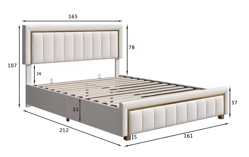 Dubbel Gewatteerd Hydraulisch Bed met Grote Opbergruimte – Fluweel