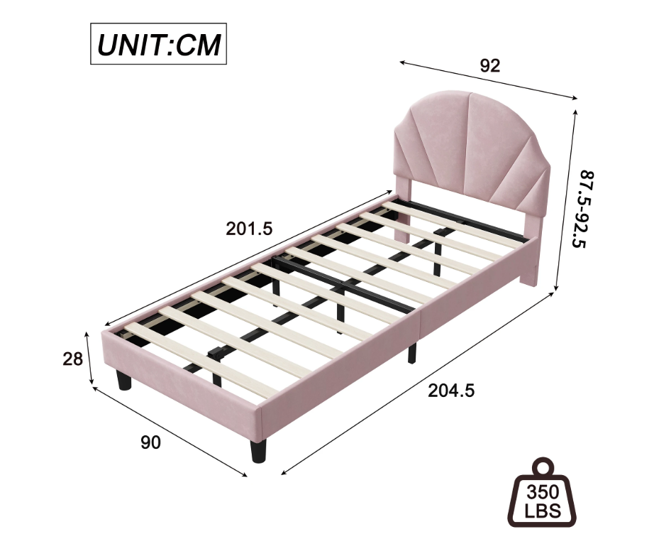 Kinderbed 90x200 cm met Verstelbaar Hoofdeinde – Fluweel
