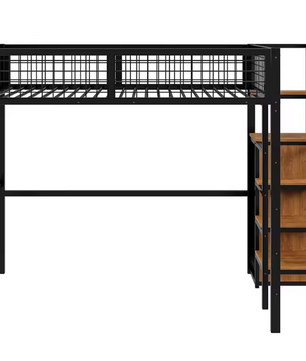 Hoogbed 140x200 cm met Ladder, Metalen Frame, Opbergplank en Kast