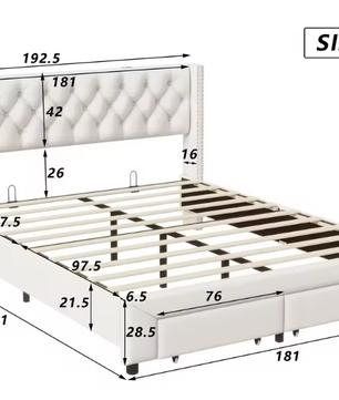 Stijlvol Beige Velvet Boxspringbed met 2 Opberglades en Verlichte Hoofdbord – Stevige Metaalstructuur en Comfortabele Slaapsysteem