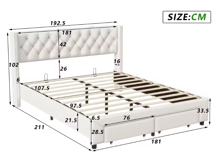 Stijlvol Beige Velvet Boxspringbed met 2 Opberglades en Verlichte Hoofdbord – Stevige Metaalstructuur en Comfortabele Slaapsysteem