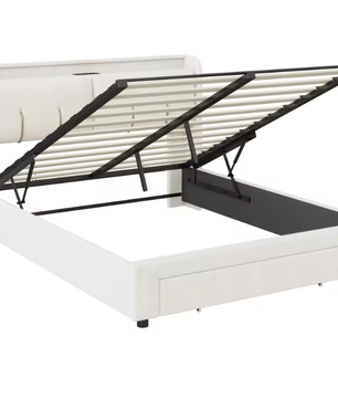 Velvet Dubbel Bed 140x200 cm met USB Oplaadpunt, LED Hoofdbord en Opberglade