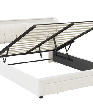 Velvet Dubbel Bed 140x200 cm met USB Oplaadpunt, LED Hoofdbord en Opberglade