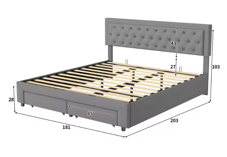 Velvet Opbergbed 160x200/180x200 cm met Lades en Hydraulisch Systeem
