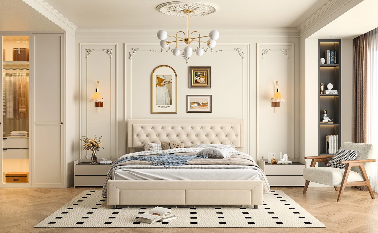 Velvet Opbergbed 160x200/180x200 cm met Lades en Hydraulisch Systeem