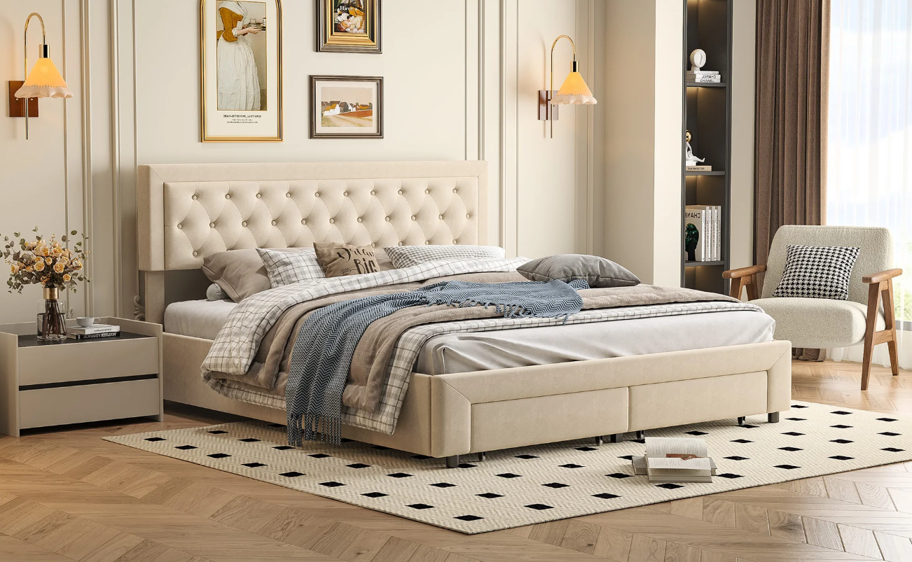 Velvet Opbergbed 160x200/180x200 cm met Lades en Hydraulisch Systeem