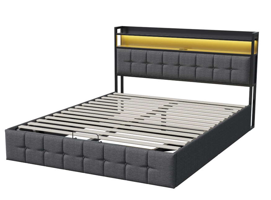 Multifunctioneel Dubbel Bed met LED, USB, Hydraulische Opbergruimte