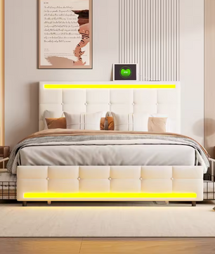 Opbergbed met LED, USB-poorten, 4 Lades en Hoofdbord