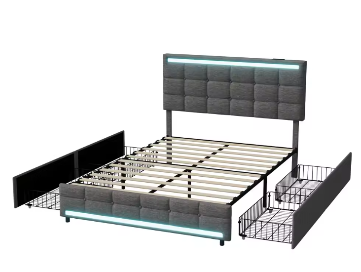 Opbergbed met LED, USB-poorten, 4 Lades en Hoofdbord
