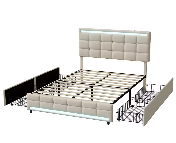 Opbergbed met LED, USB-poorten, 4 Lades en Hoofdbord