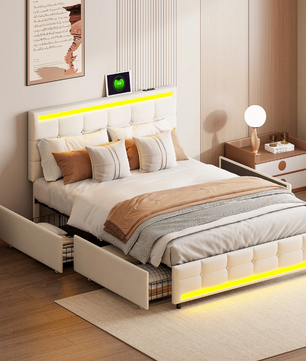 Opbergbed met LED, USB-poorten, 4 Lades en Hoofdbord