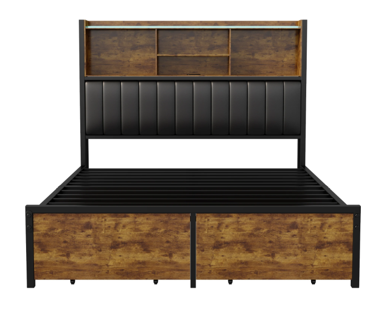 Modern Metaal Bed 140x200 cm met LED Hoofdbord en 2 Lades