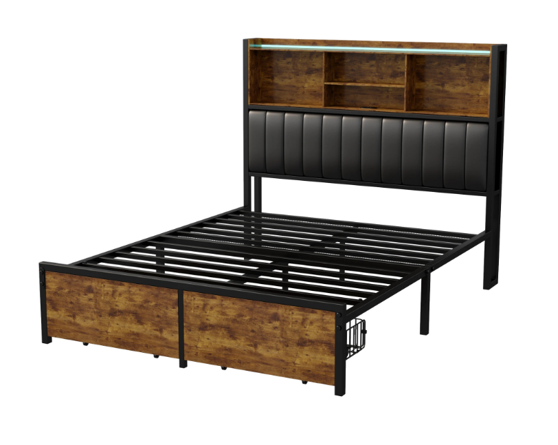 Modern Metaal Bed 140x200 cm met LED Hoofdbord en 2 Lades