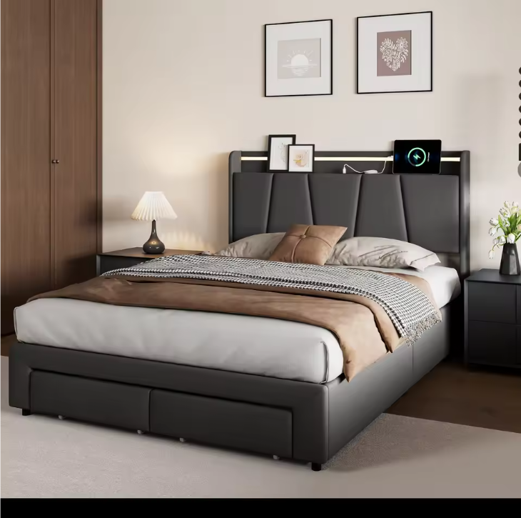 Hydraulisch Opbergbed 140x200 cm met LED Hoofdbord en USB