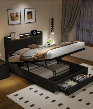 Hydraulisch Opbergbed 140x200 cm met LED Hoofdbord en USB