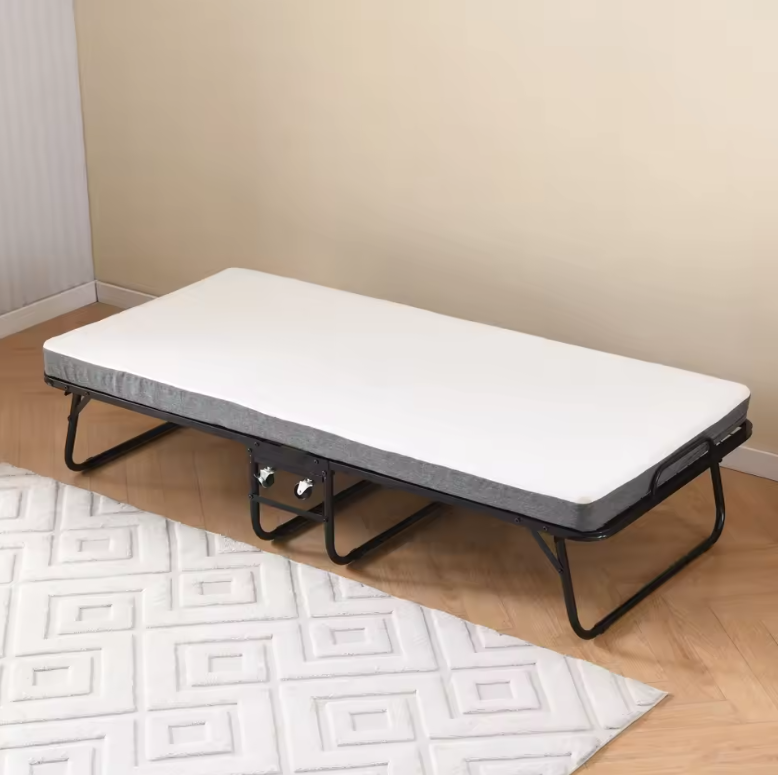 Opvouwbaar Bed 90x190cm met 10cm Geheugenschuim Matras en Wieltjes
