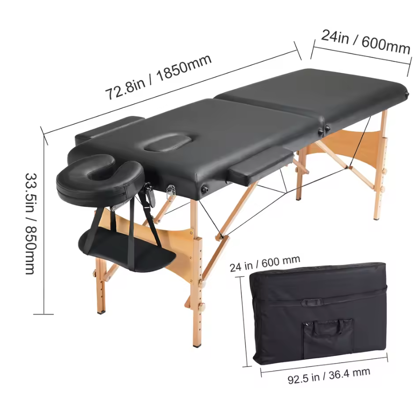 Opvouwbare Massage Tafel 28" met Verstelbare Hoofdsteun en Draagtas