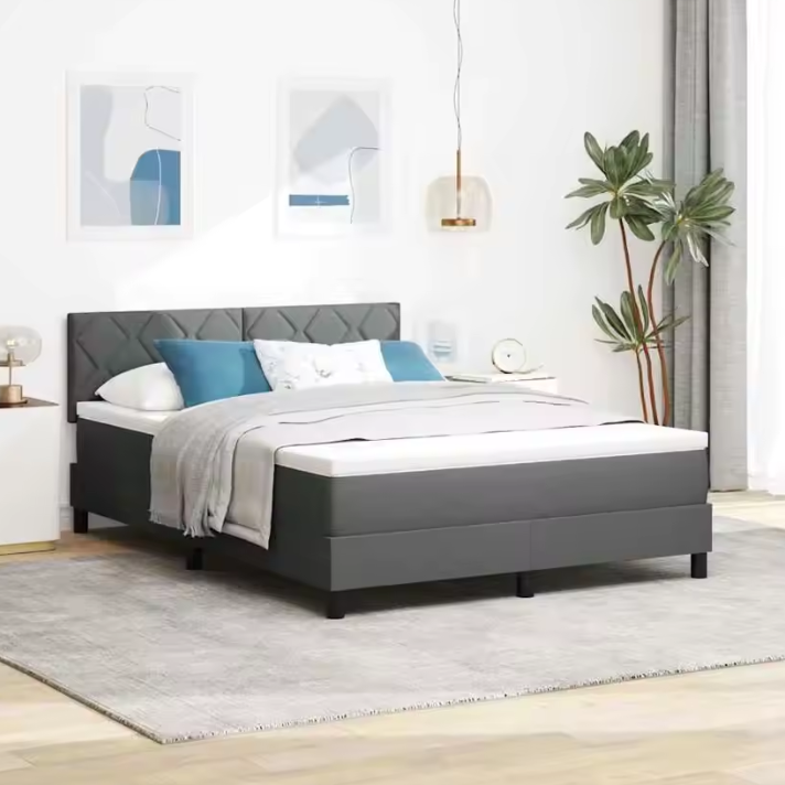 Donkergrijs Boxspringbed met Matras, Verstelbaar Hoofdeinde – Modern Design