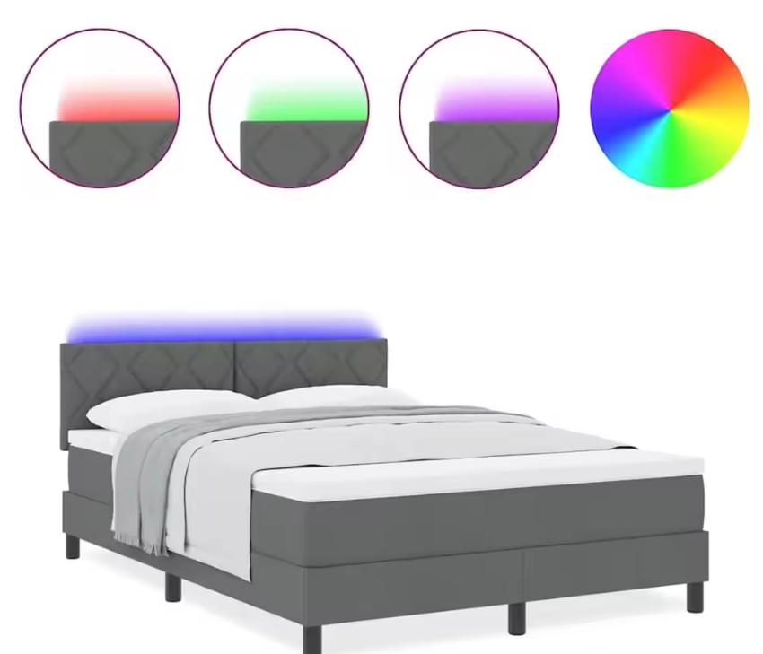 Donkergrijs Boxspringbed met Matras, Verstelbaar Hoofdeinde – Modern Design