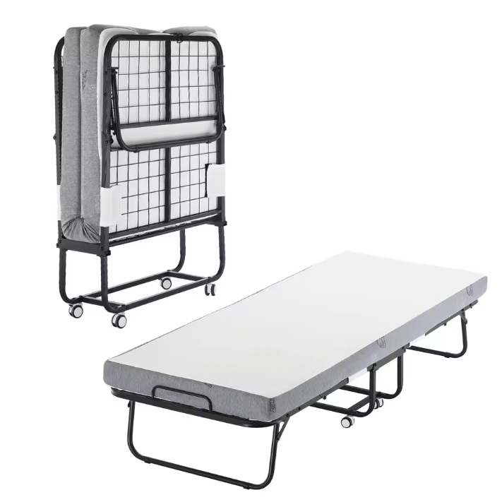 Opklapbed met Stalen Frame en Geheugenfoam Matras – 31/38 inch, Makkelijk Verplaatsbaar en Comfortabel