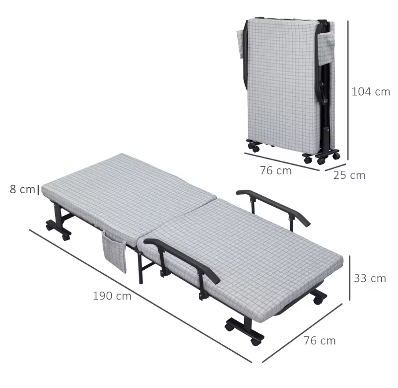 Opklapbed Stoel met Verstelbare Rugleuning – 5 Posities, Ruime Opslag