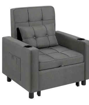 4-in-1 Opklapbed Stoel met Verstelbare Rugleuning, Padded Kussen en Opslag