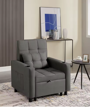 4-in-1 Opklapbed Stoel met Verstelbare Rugleuning, Padded Kussen en Opslag