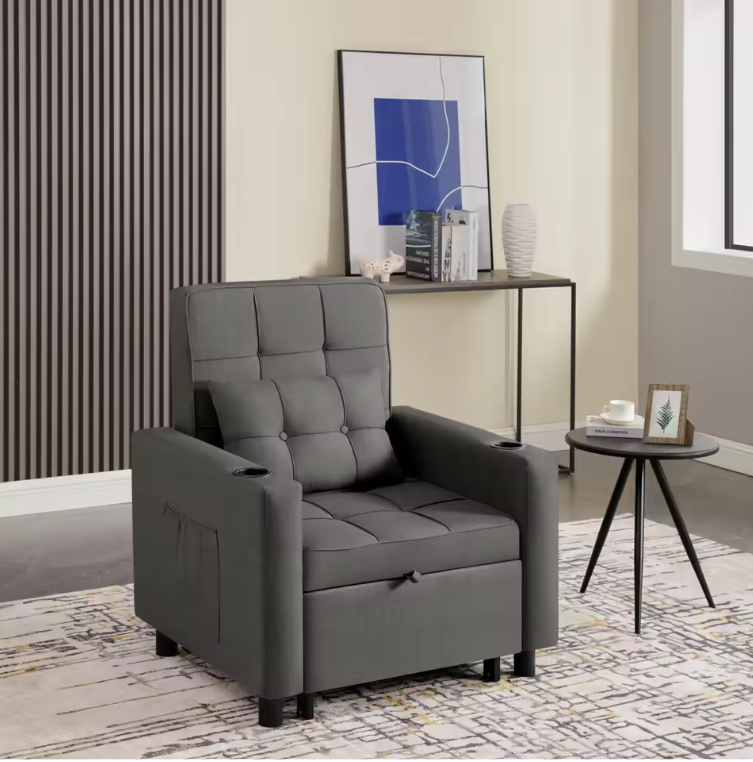 4-in-1 Opklapbed Stoel met Verstelbare Rugleuning, Padded Kussen en Opslag