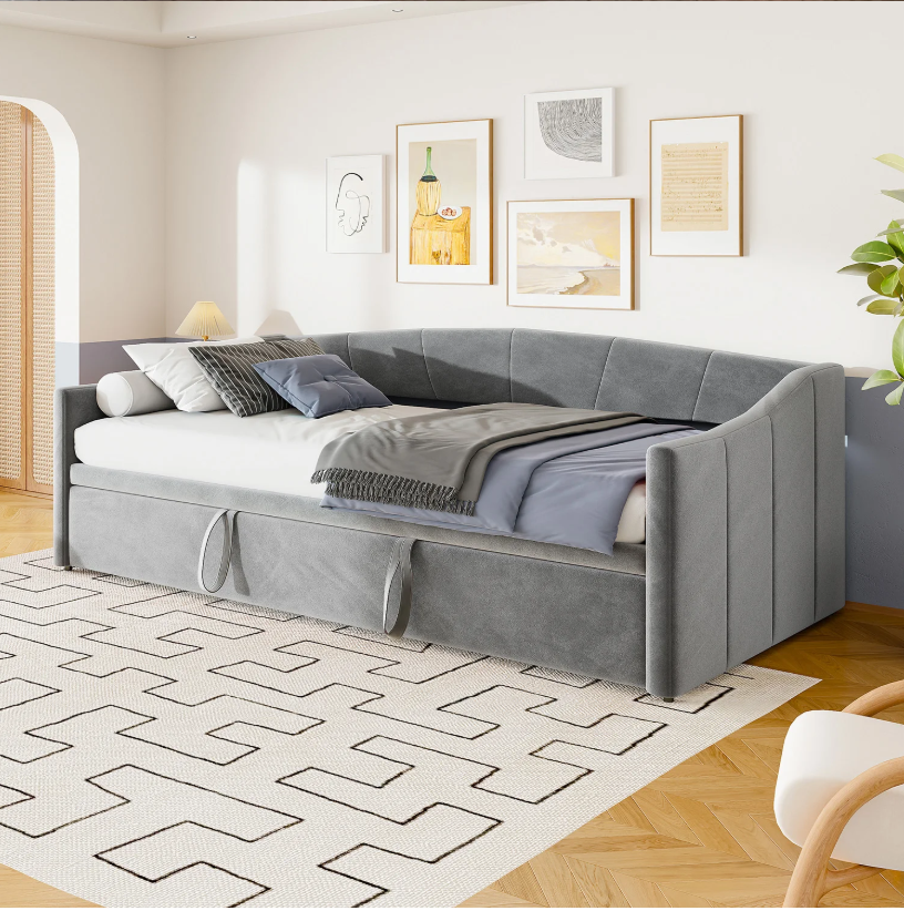 2-in-1 Sofa Bed – Uittrekbaar Bed, Velvet Stoffering, 90x200 cm