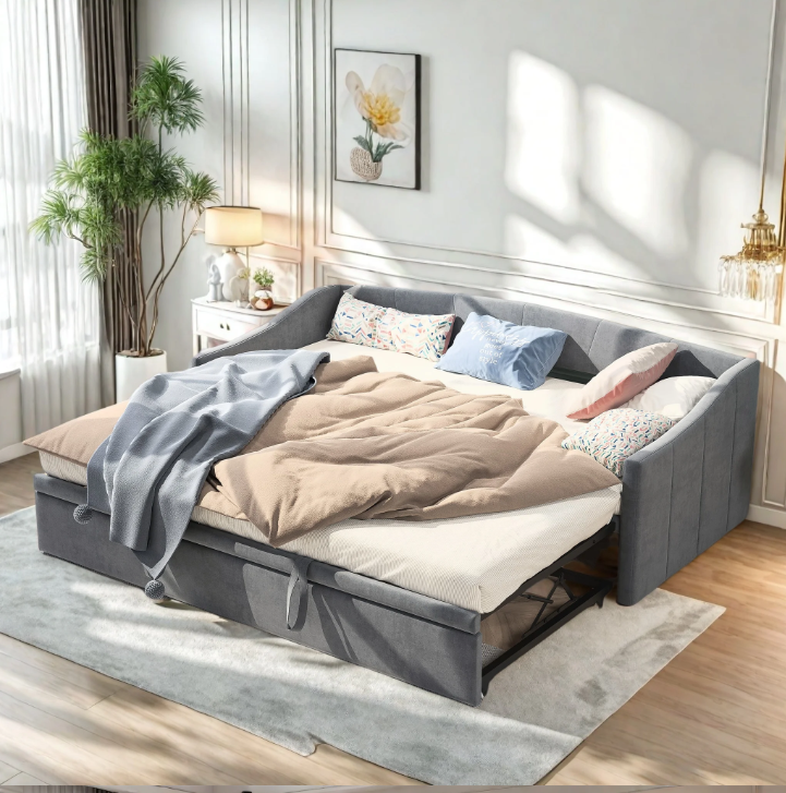 2-in-1 Sofa Bed – Uittrekbaar Bed, Velvet Stoffering, 90x200 cm