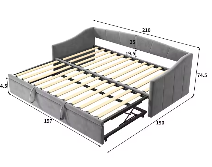 2-in-1 Sofa Bed – Uittrekbaar Bed, Velvet Stoffering, 90x200 cm