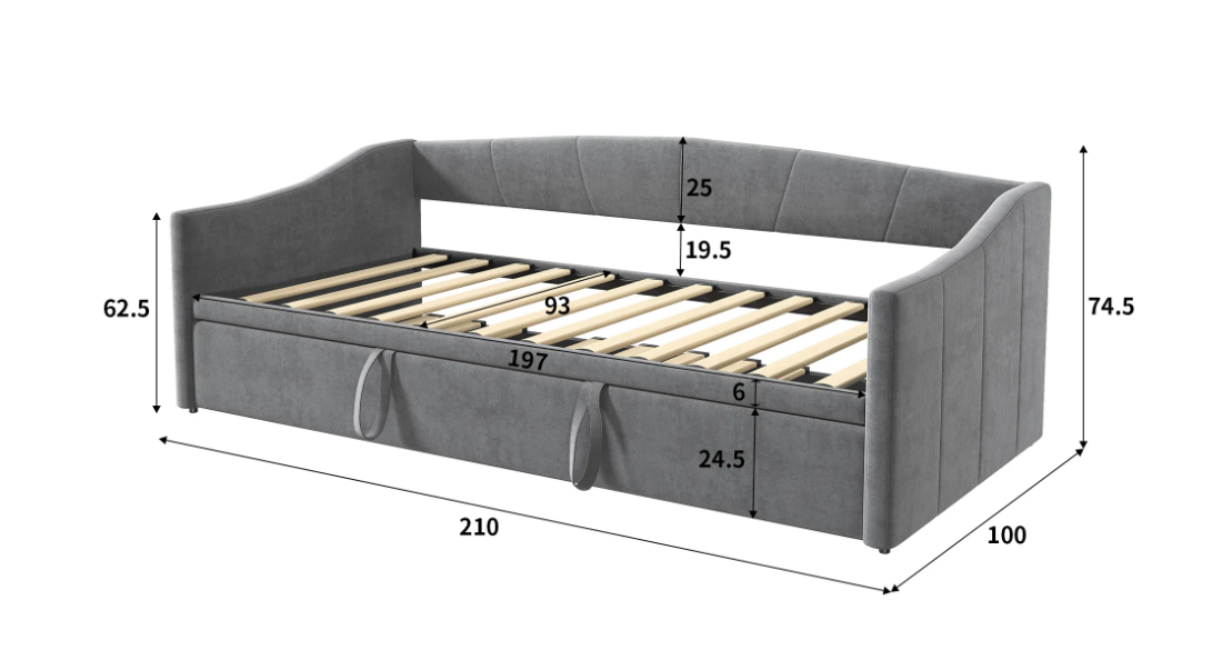 2-in-1 Sofa Bed – Uittrekbaar Bed, Velvet Stoffering, 90x200 cm