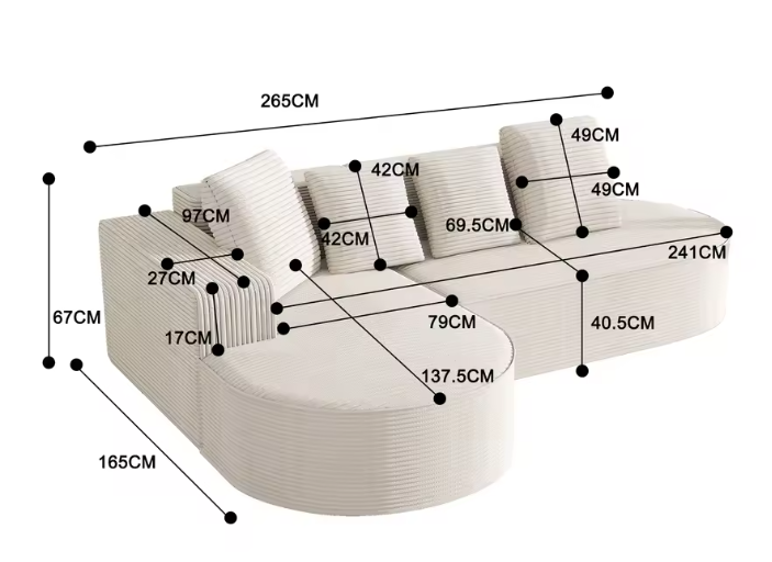 Modern Cloud L-Shaped Corner Sofa met Lounge Functie – 241 cm