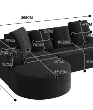 Modern Cloud L-Shaped Corner Sofa met Lounge Functie – 241 cm