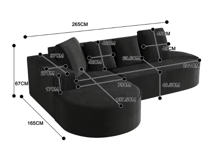 Modern Cloud L-Shaped Corner Sofa met Lounge Functie – 241 cm