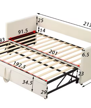Pull-out Sofa Bed met Slatted Frame – 90/180 x 200 cm, Beige Velvet