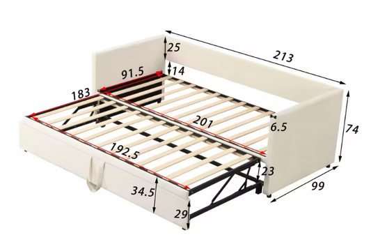 Pull-out Sofa Bed met Slatted Frame – 90/180 x 200 cm, Beige Velvet