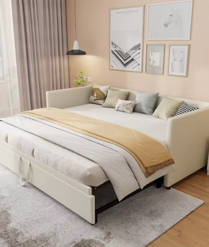 Pull-out Sofa Bed met Slatted Frame – 90/180 x 200 cm, Beige Velvet