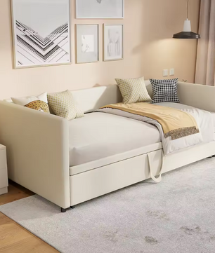 Pull-out Sofa Bed met Slatted Frame – 90/180 x 200 cm, Beige Velvet