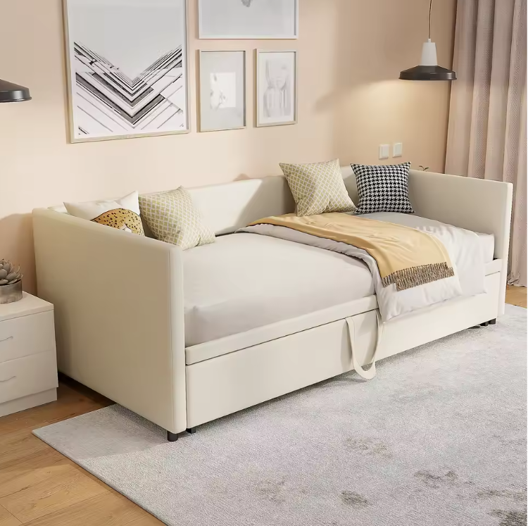 Pull-out Sofa Bed met Slatted Frame – 90/180 x 200 cm, Beige Velvet