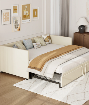 Pull-out Sofa Bed met Slatted Frame – 90/180 x 200 cm, Beige Velvet