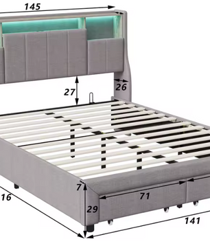 Tweepersoonsbed met LED-Verlichting, USB-Poorten en Opbergruimte