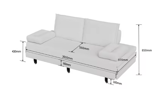 2-Zits Sofa Bed – 201 cm, Uittrekbaar van 90x200 cm naar 180x200 cm