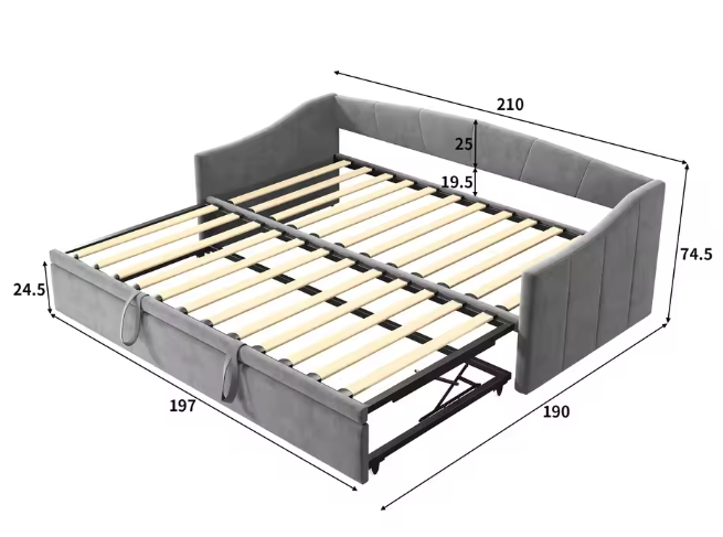DAY Bed Sofa – Uittrekbaar van 90x200 cm naar 180x200 cm, Velvet
